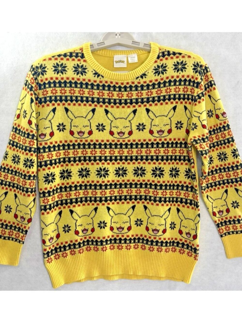 POKEMAN Boys Pikachu Crew Neck Long Sleeve Sweater‎ Sz L Yellow 4b-3